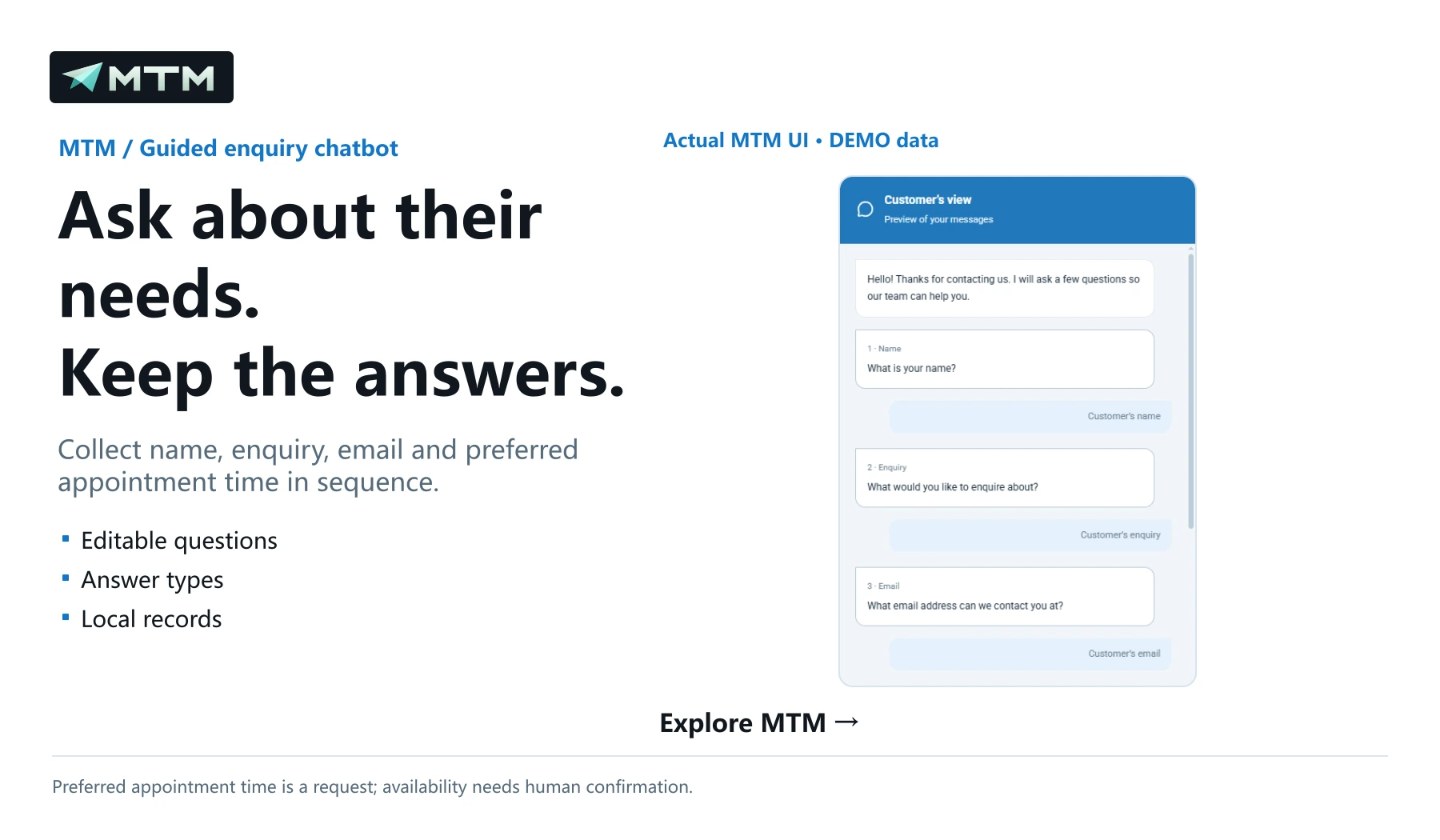 Ask about their needs. Keep the answers.