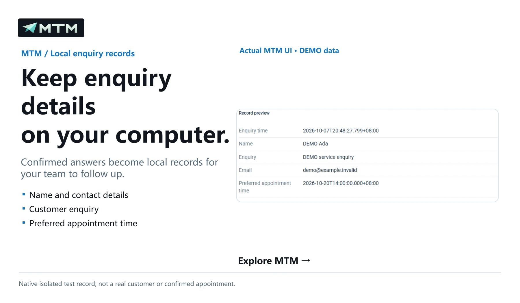 Keep enquiry details on your computer.